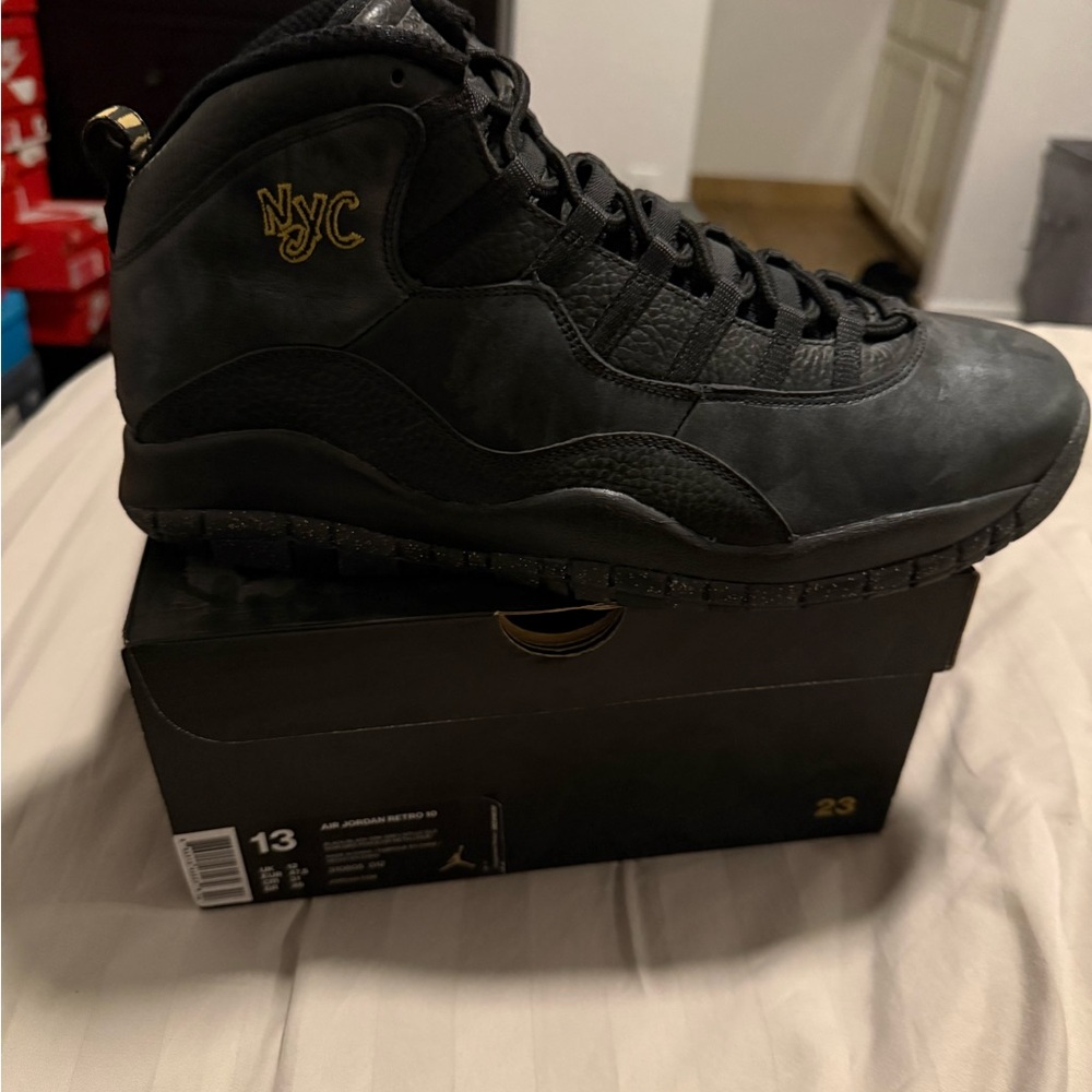 Jordan Retro 10 NYC Black and Gold Sneakers